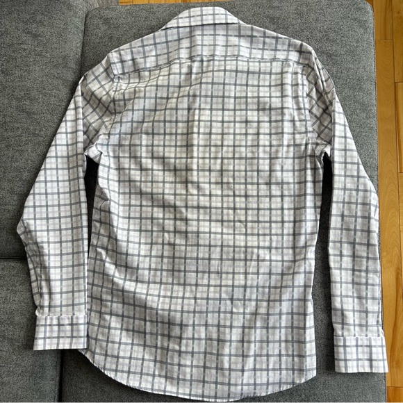 RW&Co men’s dress shirt, white with purple plaid pattern size medium neck, 15 - Picture 2 of 9